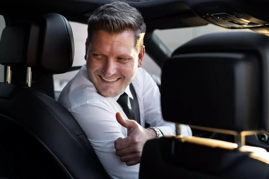 a man in a car